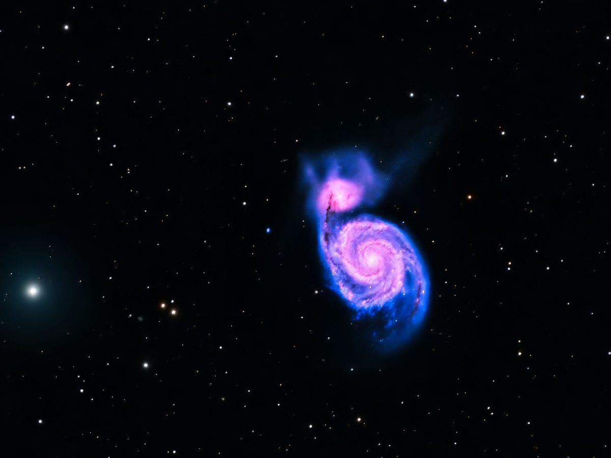The Whirlpool Galaxy, M51, and its companion NGC 5195 caught mid-encounter, imaged at Alligator View Observatory